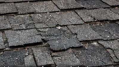 Curling and granule-loss damage visible on an aging asphalt shingle roof