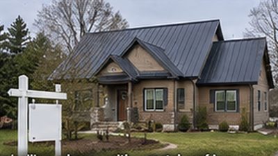 For sale sign outside a Minnesota home with a standing seam metal roof